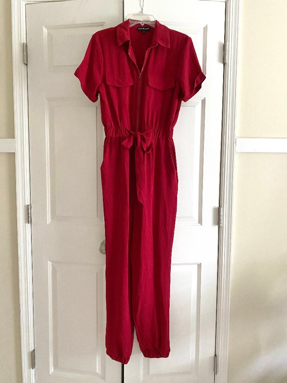 Eilly Bazar Zip Front Tie Waist Shirt Jumpsuit S